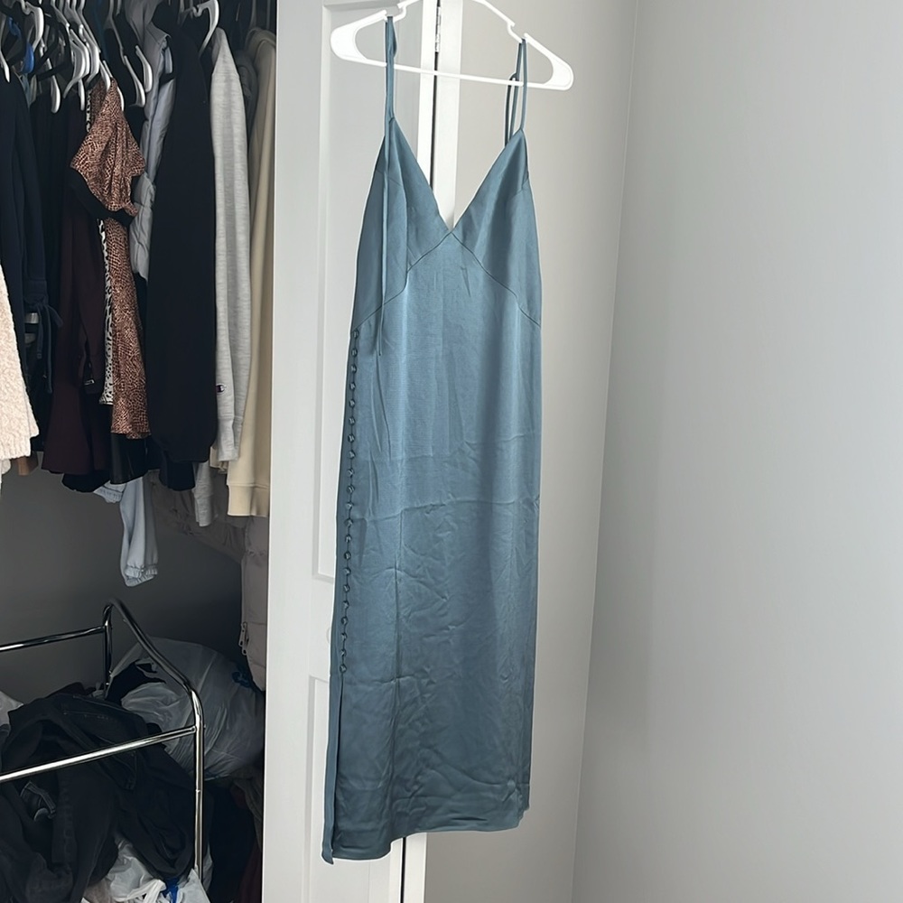 Club Monaco Button Detail Slip Dress Blue Dusk, NWT - Picture 2 of 9